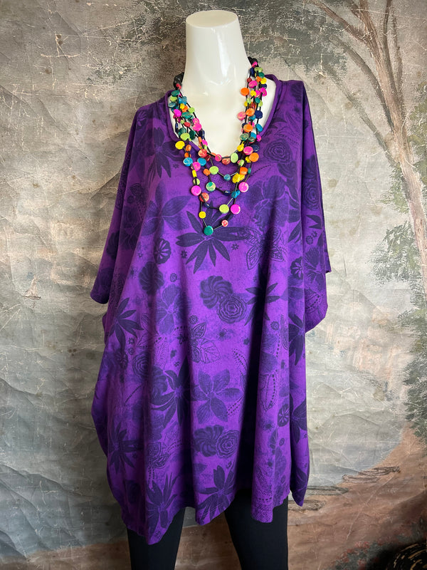 ID715 Floral Elbow Tunic Tshirt-Violet