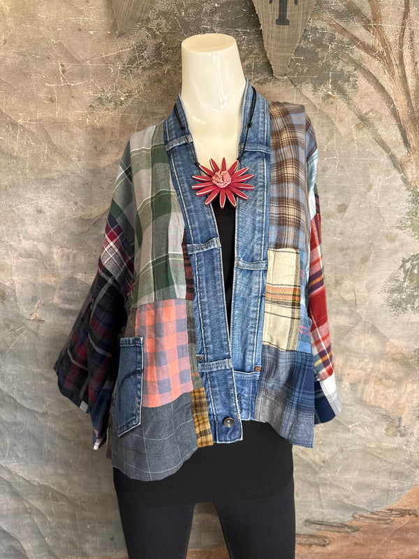 5572-Short Flannel Patchwork Duster-D