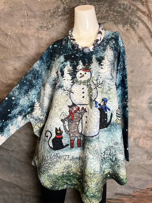 T812NB Topstitched Pocket Top-Meowy Christmas