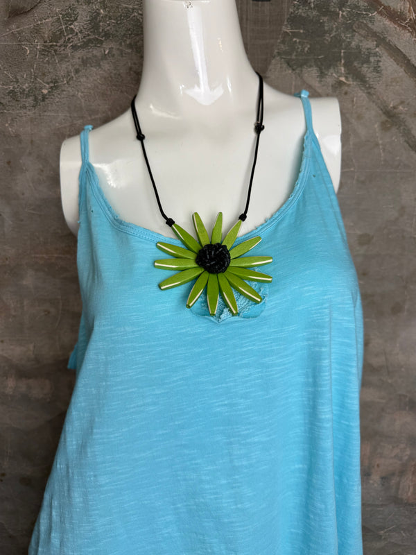 PL-RE110 Raw Lace Cami Tank-Blue Bells