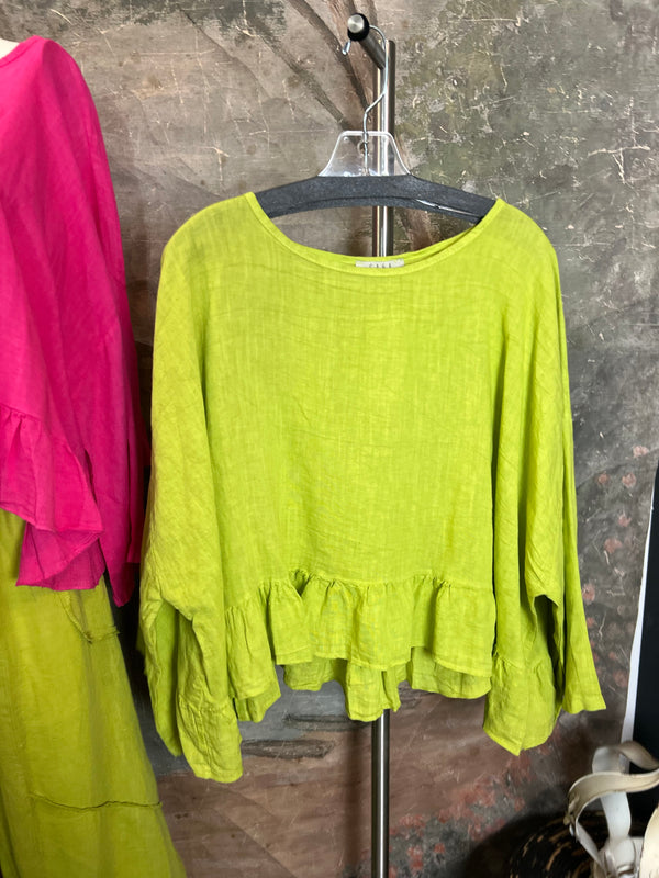 31172 Linen Ruffle Hem Crop Top-Moss Green