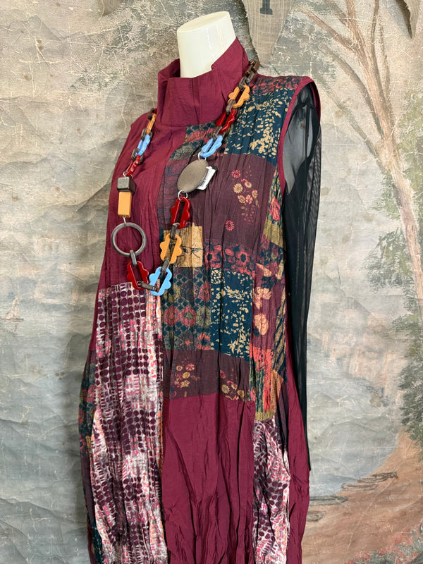 25532 Crushed Mockneck Dress-Wine