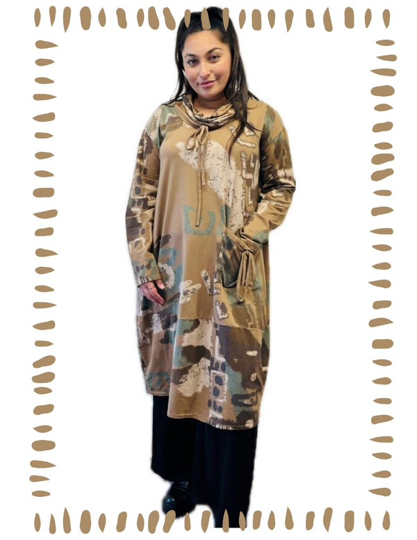 91968 Abstract Sweatshirt Dress-Camel