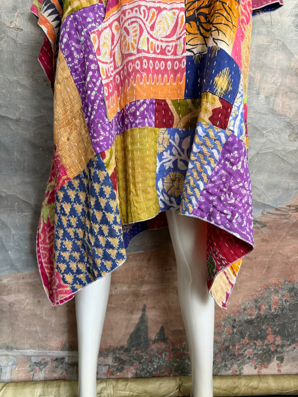 1012w Kantha Poncho Hoodie Dress-3
