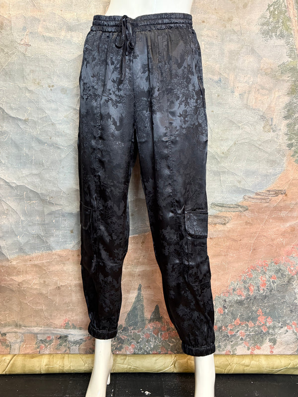 5673 Satin Jacquard Joggers-Black