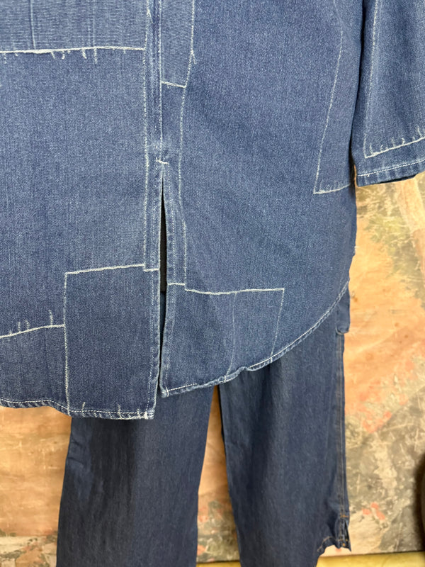 20126N17 Lg/Slv Slit Back Shirt-Indigo