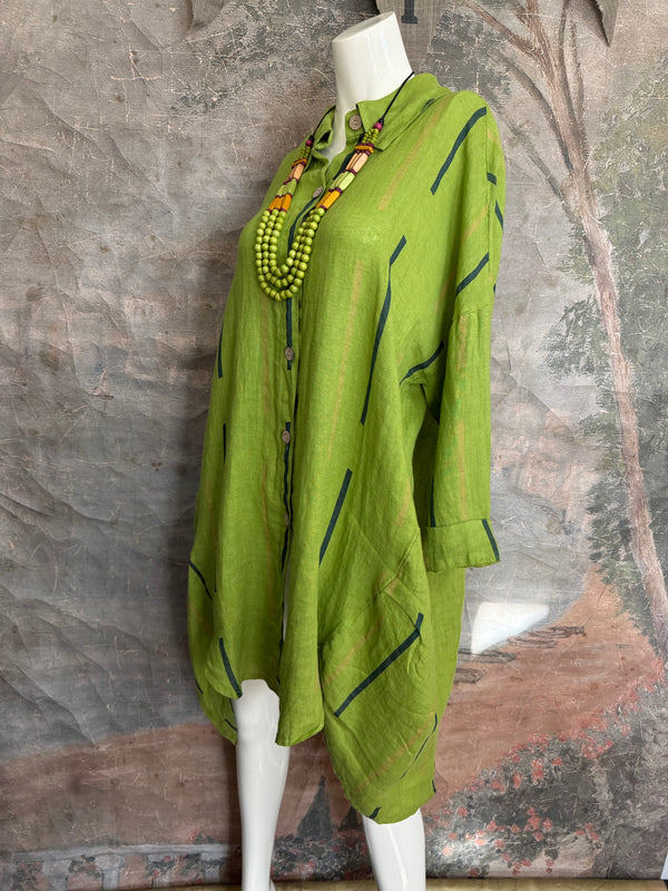 91750S Stripe Big Shirt-KIWI