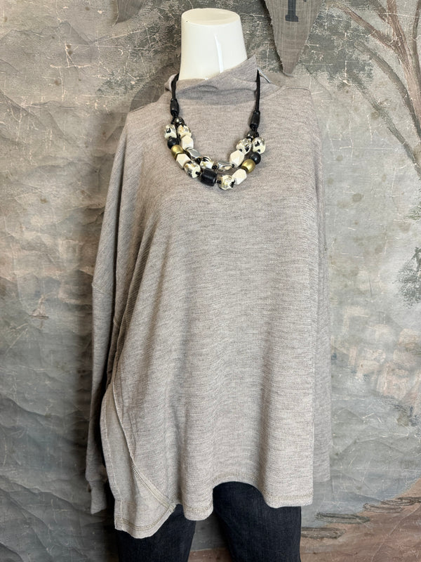 25690 Knit Mock Neck Top-Khaki