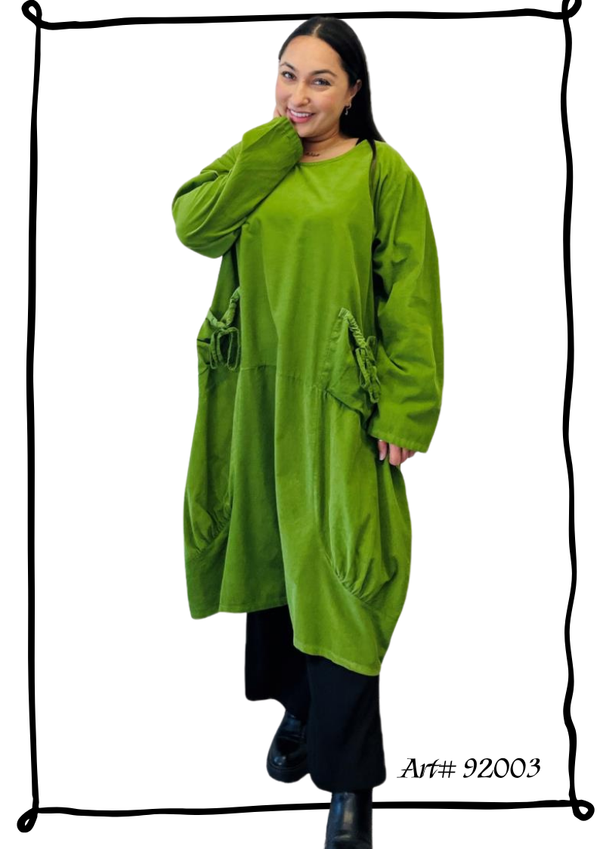 92003 Corduroy Pocket Dress-Kiwi