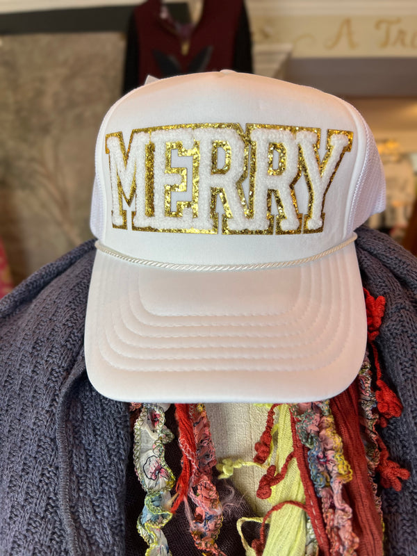 Chenille Merry Trucker Hat-White