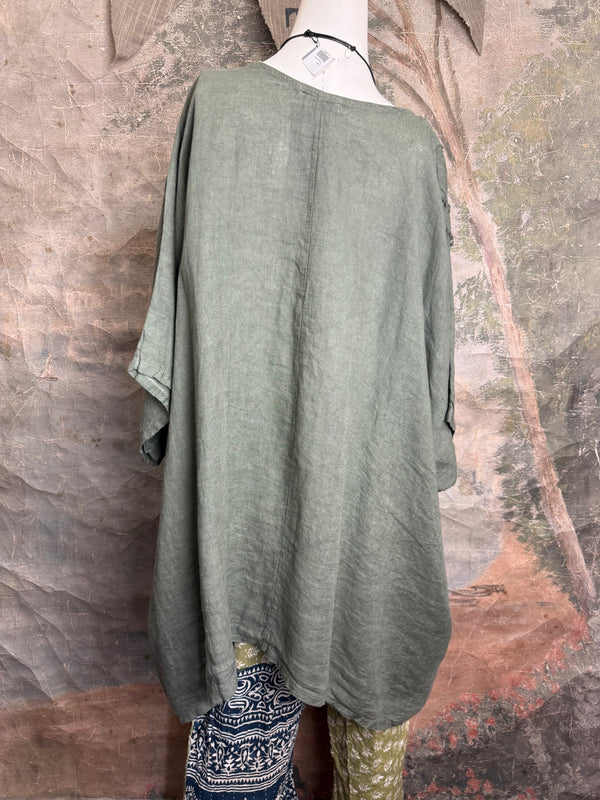 91624 Solid Patch Tunic Shirt-Olive