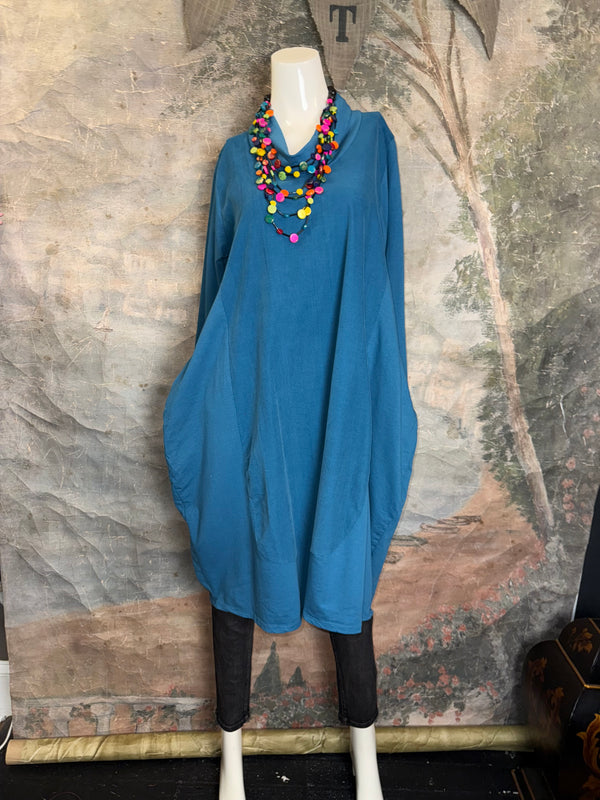 6512AU Cowlneck Bubble Dress-TEAL