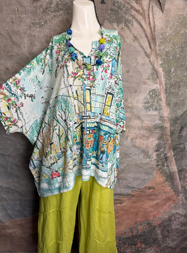 T1029YO Vneck Pullover Top-City Life