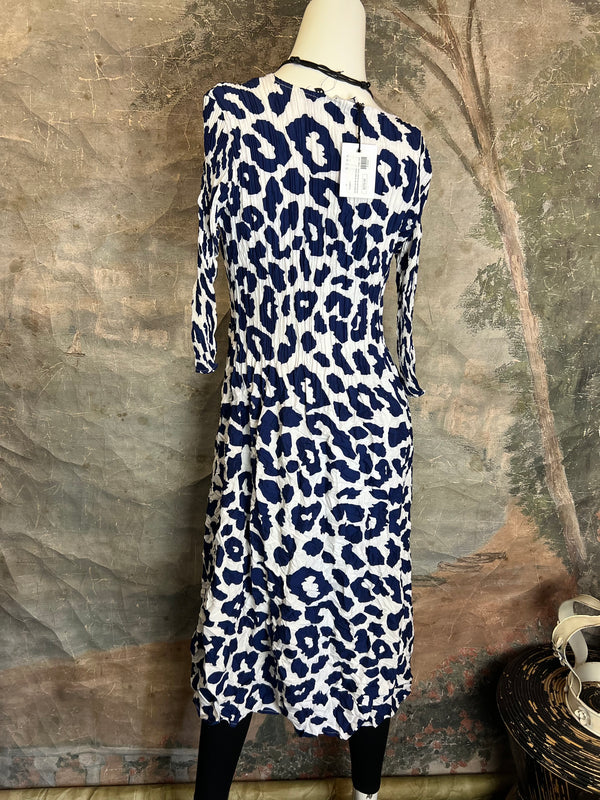 ACD544 3/4 Slv Smash Dress-Indigo Leopard