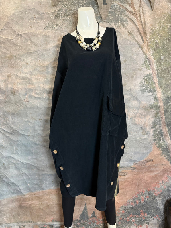 91805 Corduroy Button Dress-Black