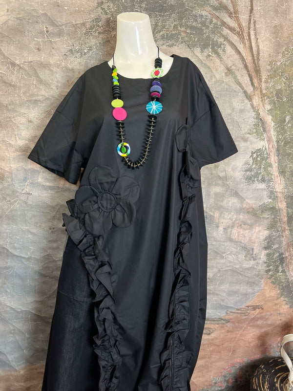 90915 Floral Applica Tunic W/Slits-Black