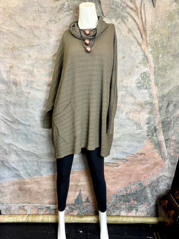 T1076 Waffle Knit Pullover-Olive