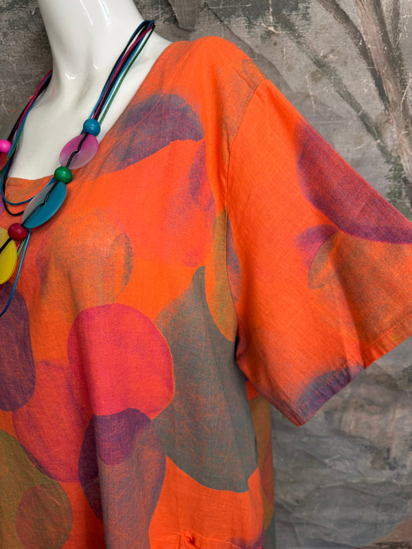 90847C Painterly Bubbles Dress-Orange Kiss