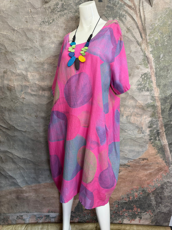 90847C Painterly Bubbles Dress-Fuchsia