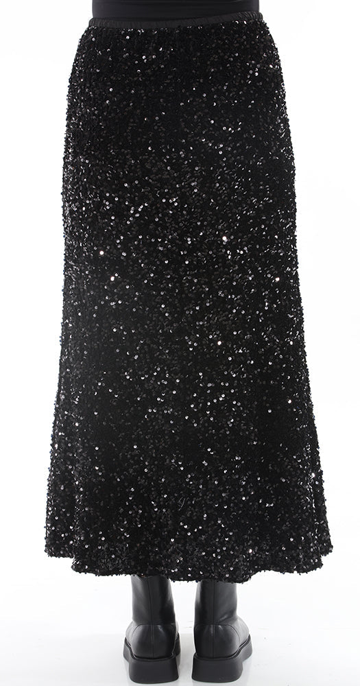 TF-7139 Sequin Pull-on Skirt-Black
