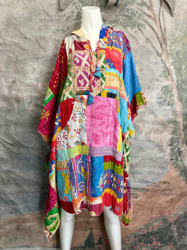1012w Kantha Poncho Hoodie Dress-1