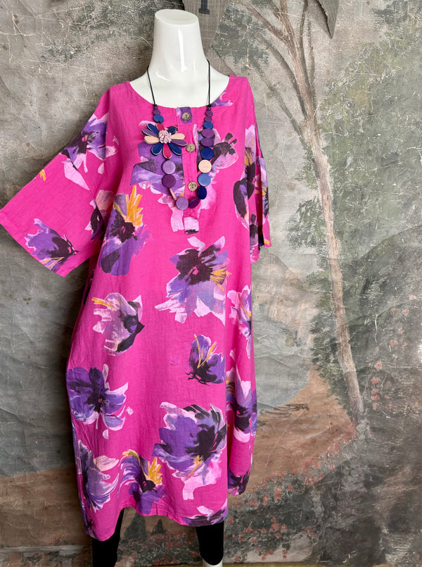 91877-52 Artful Bloom Dress-Fuchsia