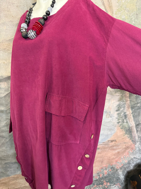 91805 Corduroy Button Dress-Burgundy