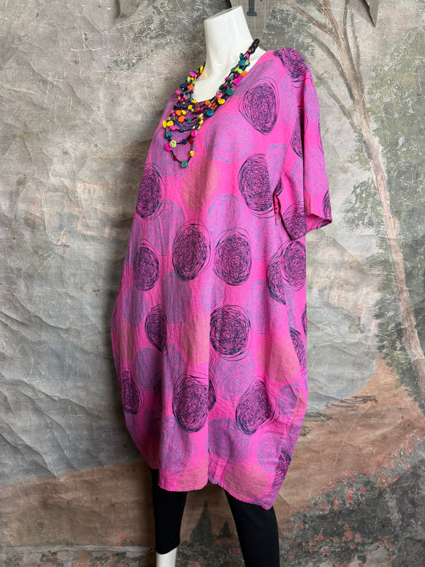 91311A Circles Drawstring Dress-Fuchsia