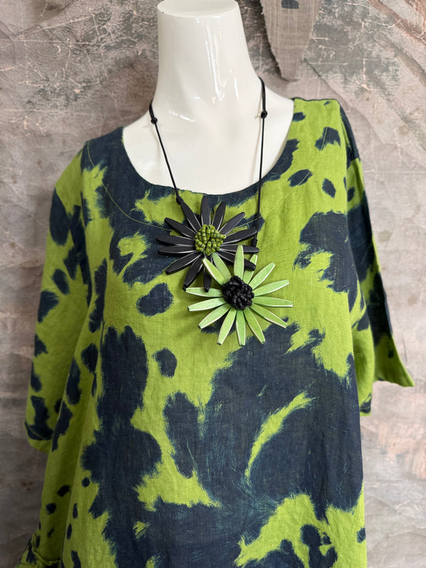 91307T-62 Ruffle Tie-Dye Tunic-Kiwi
