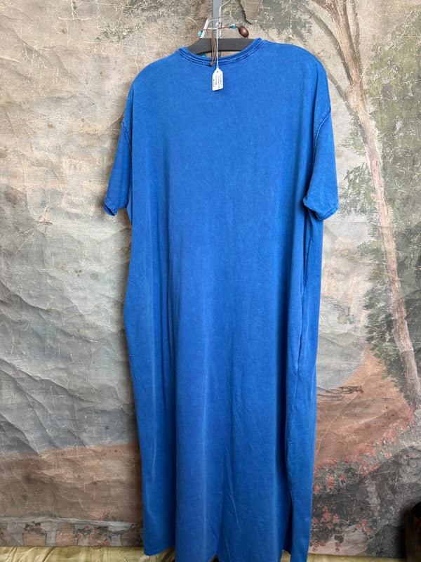 T839 Short Sleeve T-Shirt Dress-Blue/Indian