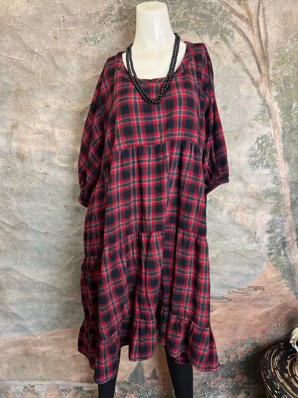 5543 Baby Doll Flannel Top-RED PLAID