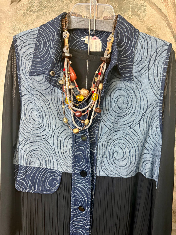 0709 Pleated Vest Denim Duster