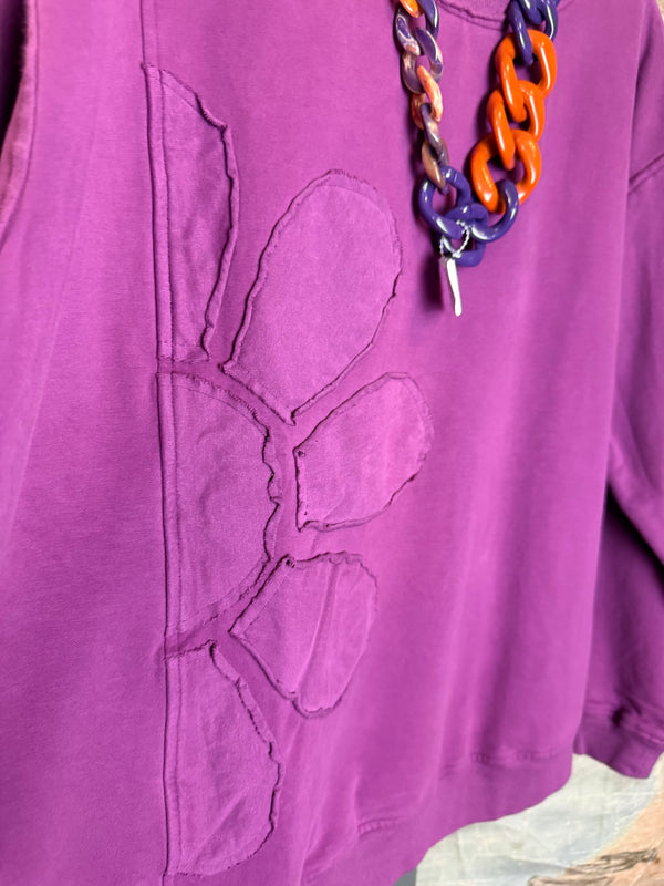 A2995202 L/Slv Flower Sweatshirt-Plum