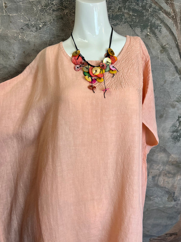 DDY670 Embroidered Boxy Dress-Melon