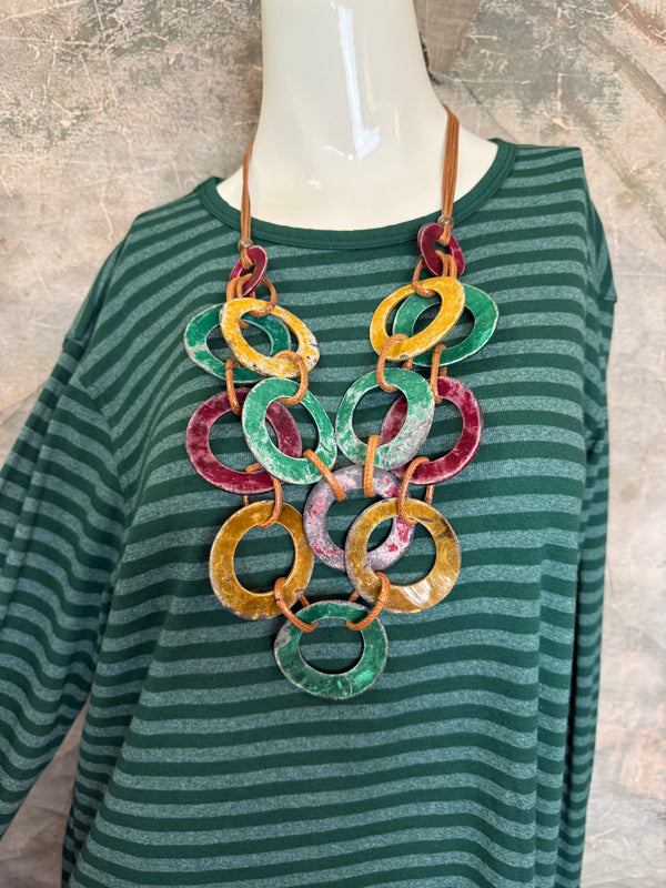 8555-1045 Stripe Lg/Slv Tee-Blue hunter