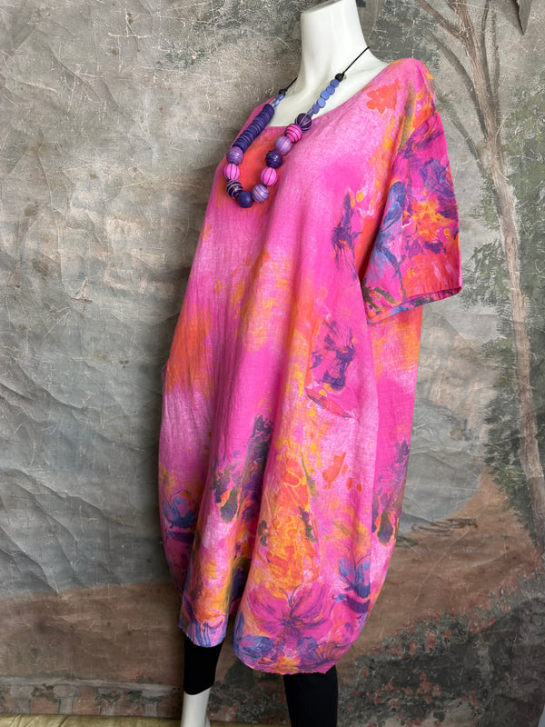 90847P Painted Presence Dress-Fuchsia
