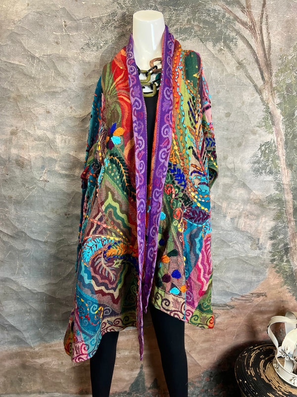 15873 Embroidered Echo Duster-MULTICOLOR