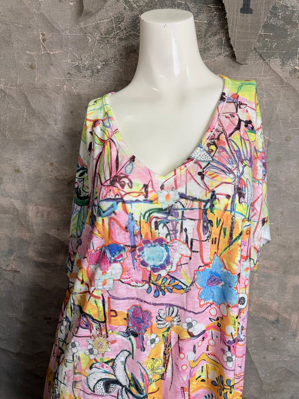 T1640K Vneck Dolman Top-May Flowers