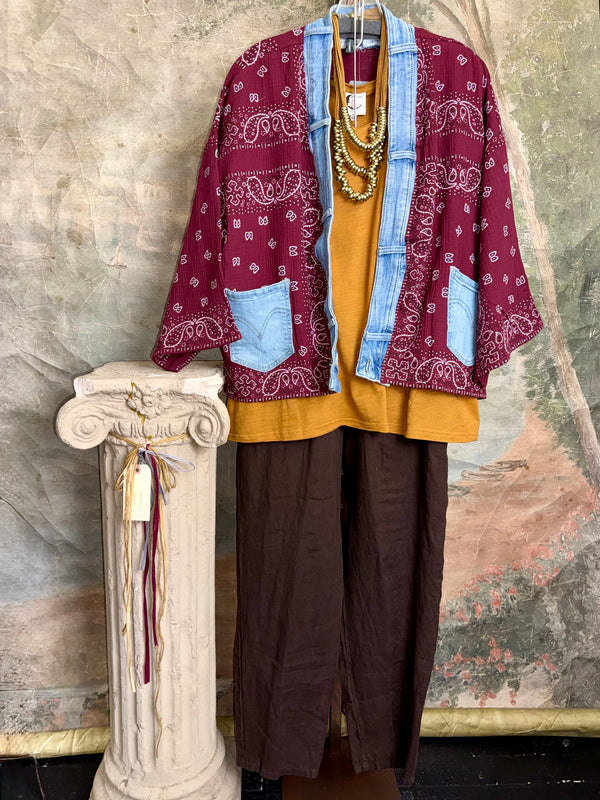 5755 Bandana Short Kimono-Wine