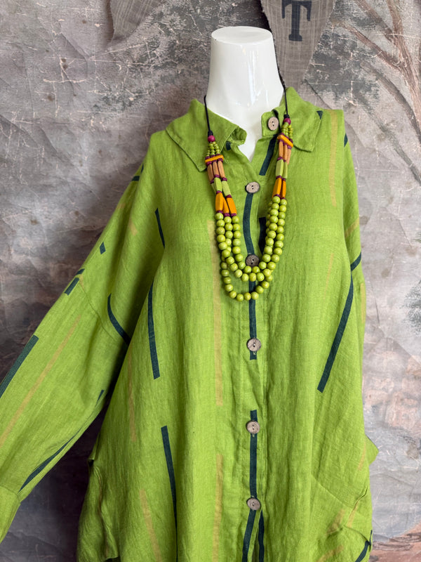 91750S Stripe Big Shirt-KIWI
