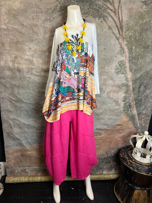 30220 Linen Genie Pants-Fuchsia