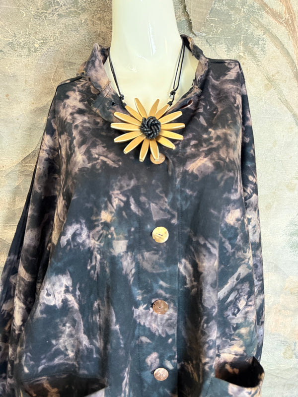 AS5801T Cardi Dyed Jacket-Black Smoke