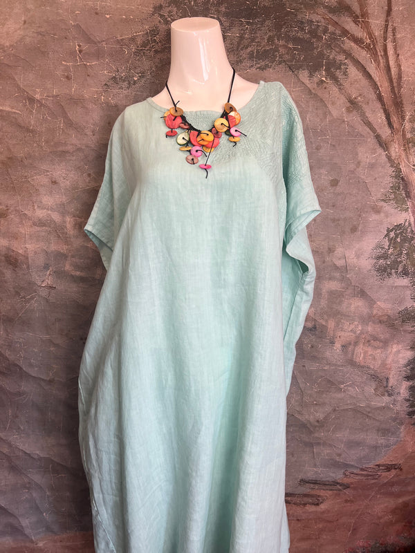 DDY670 Embroidered Boxy Dress-Jade