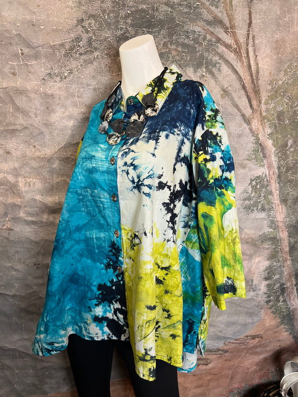 7042C Block Dyed Possibly Tunic-Turq Mix