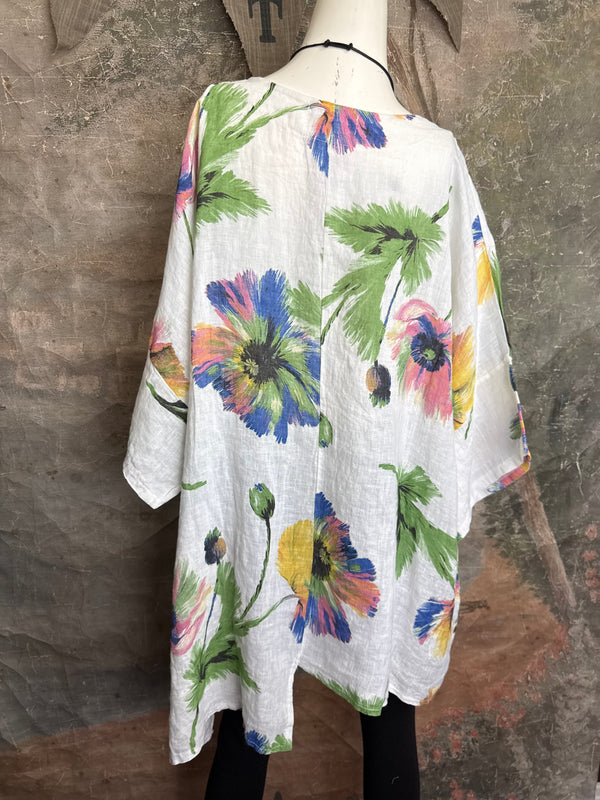 91225 Flower Garden Linen Top-White