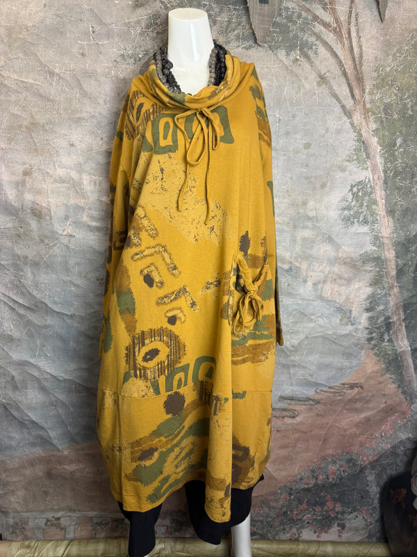 91968 Abstract Sweatshirt Dress-Mustard