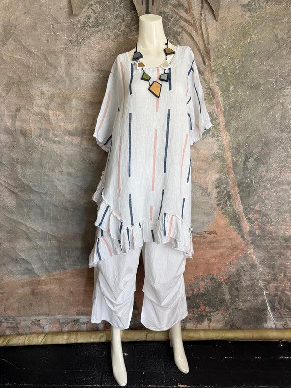 91307S Ruffle Stripe Tunic-White