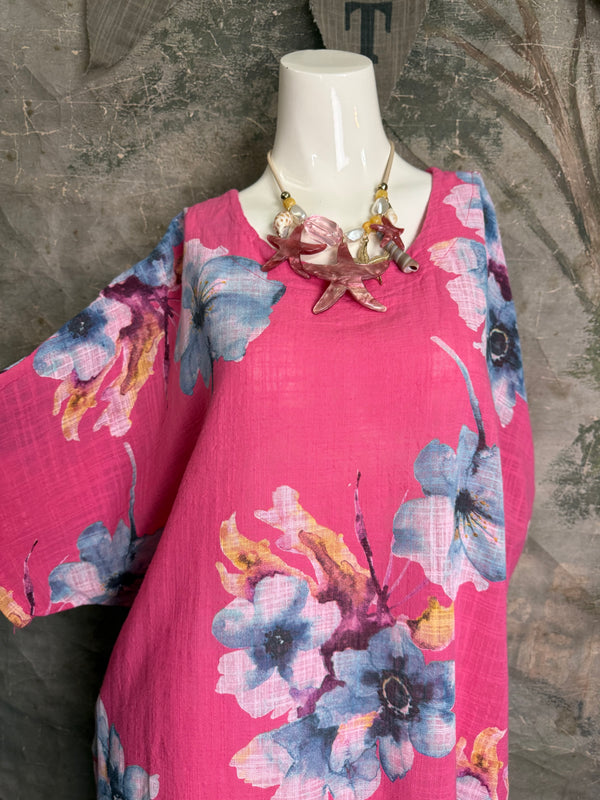 91266A Art to Wear Flower Shirt-Fuchsia
