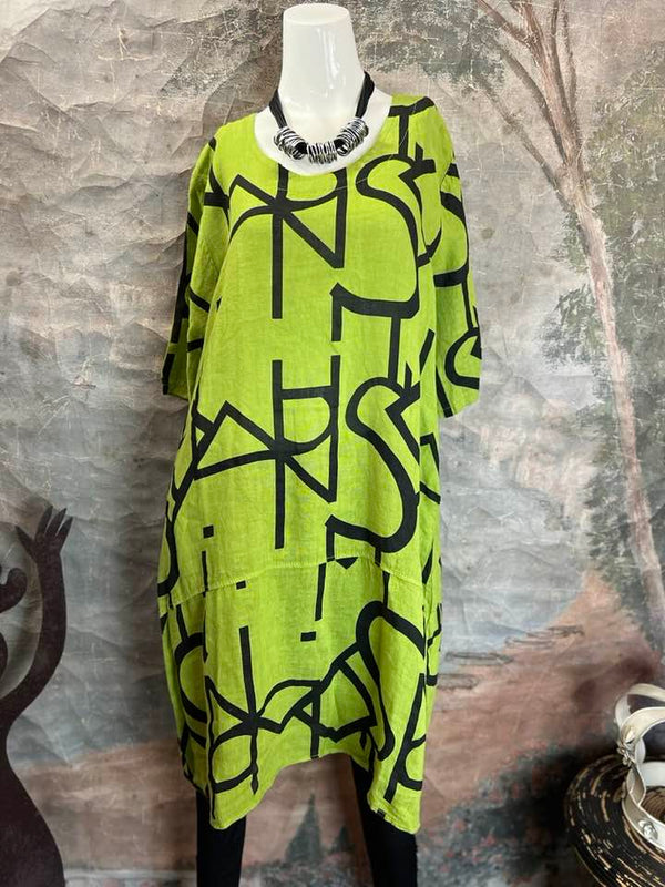 91470 3/4 Slv Tunic Dress-Kiwi