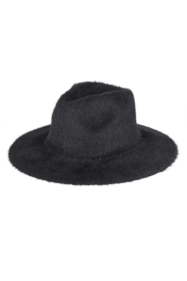 Fuzzy Palin Fedora Hat-Black